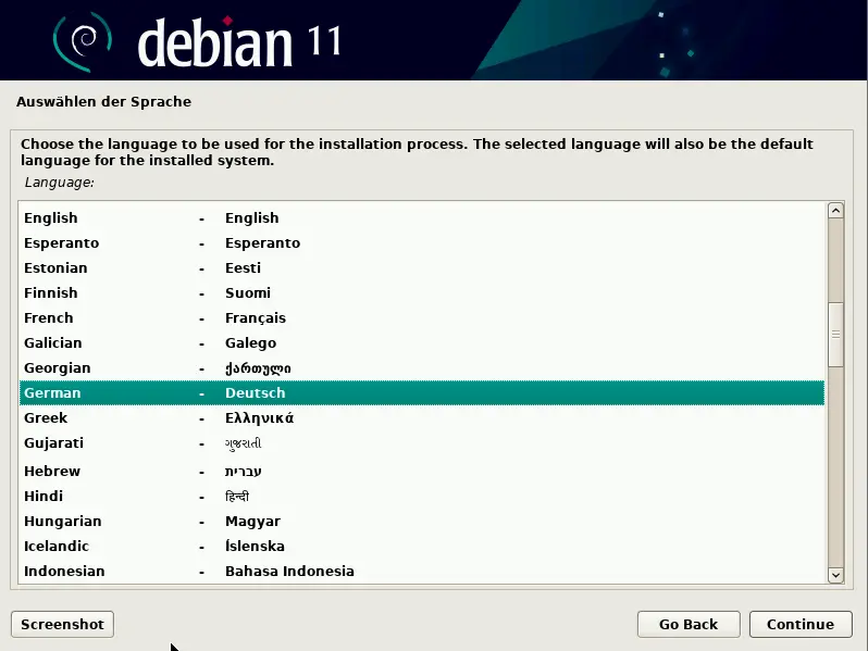Bild: Liste mit Sprachen.