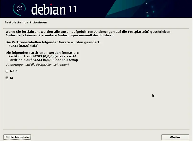 Bild: Zusammenfassung und Abfrage Ja / Nein.
