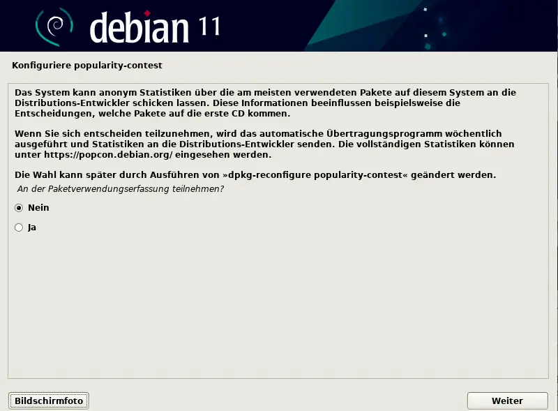 Bild: Ja / Nein Abfrage zum Senden von Telemetrie-Daten.