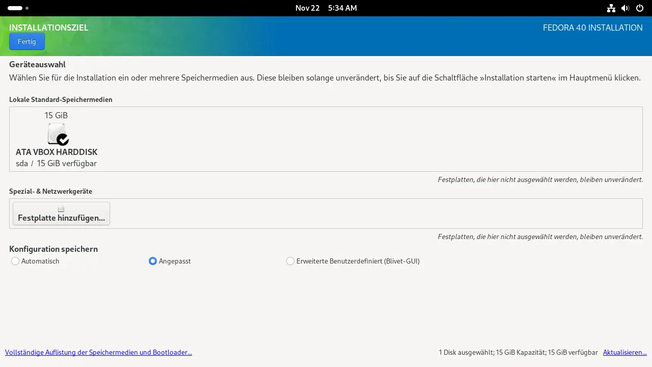 Bild: Geräteauswahl und Konfiguration
