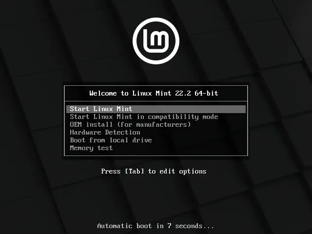Bild: Linux Mint beim Start vom Boot Medium.
