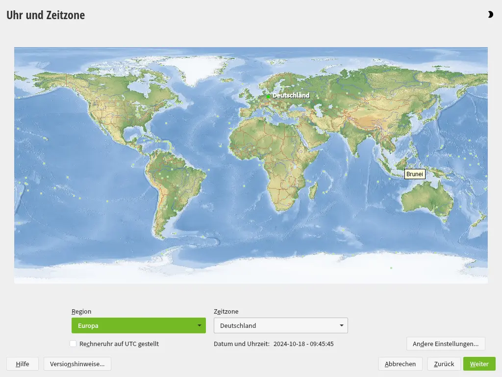 Bild: Globus zum Zeitzone festlegen