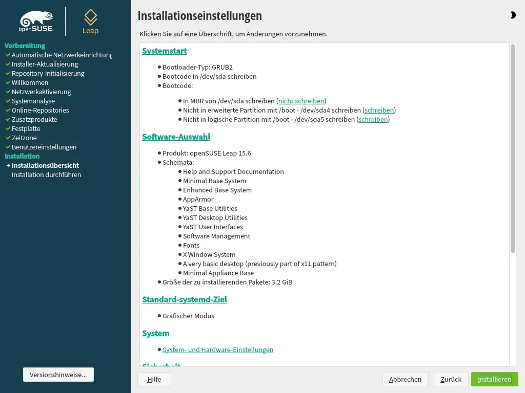 Bild: Überblick über Konfiguration, oberer Teil