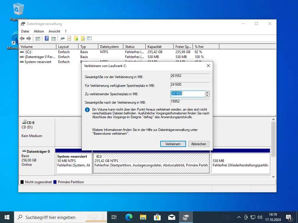 Bild: Festplattenprogramm Dialog verkleinern 1.