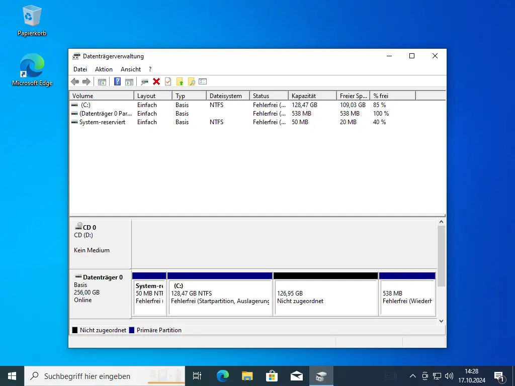Bild: Festplattenprogramm Übersicht nach der Verkleinerung.