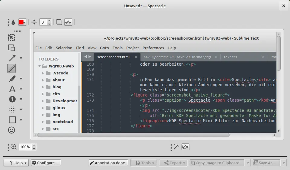 Bild: KDE Spectacle mit gesonderter Maske für Annotationen.