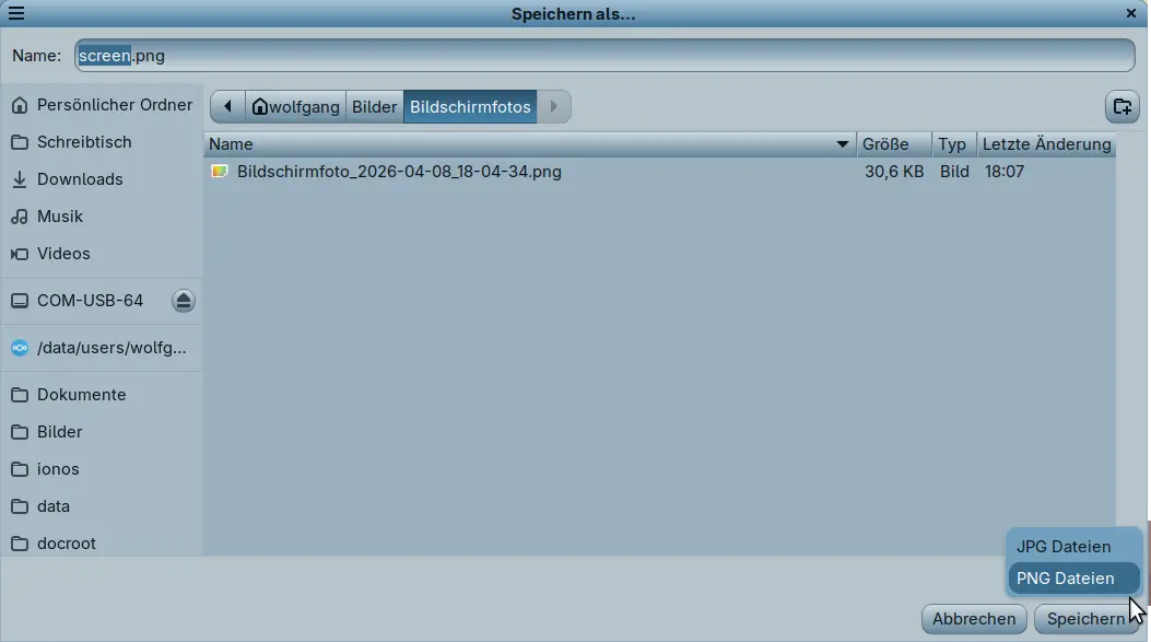 Bild: LXQt Screengrab Daetimanager zur Auswahl des Speicherortes.