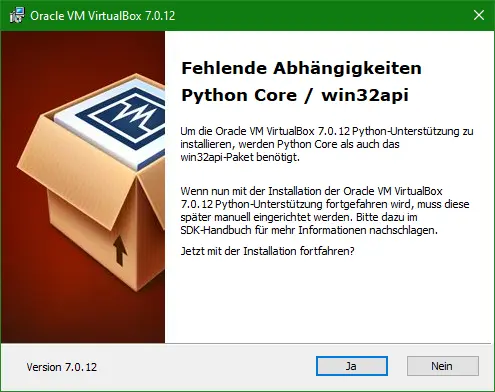Bild: Hinweis auf nicht installierte Pythin DLL.
