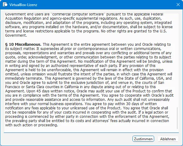 Bild: Bildschirm mit Bestätigungsabfrage zur Lizenz.