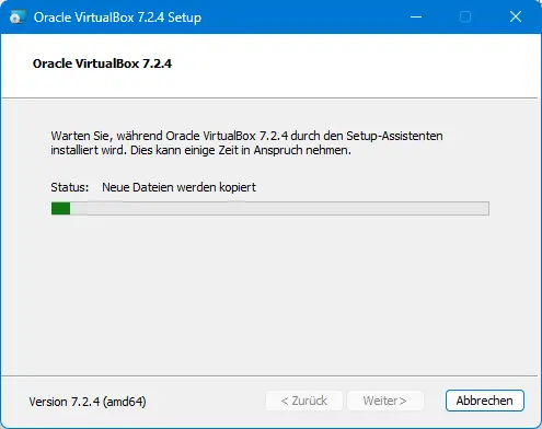 Bild: Fortschritt der Installation.