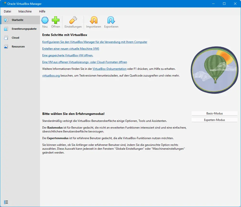 Bild: VBox GUI initial.